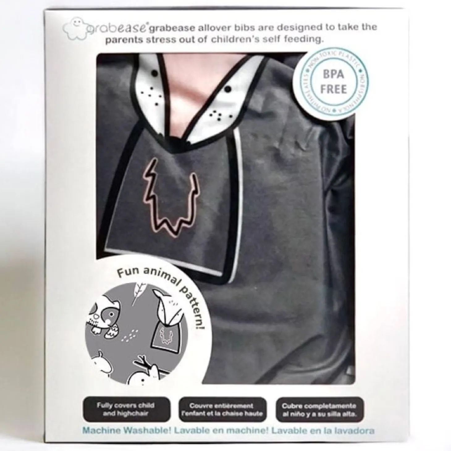 Grabease Bavoir intégral couvrant bébé et chaise haute Gris 6 mois+