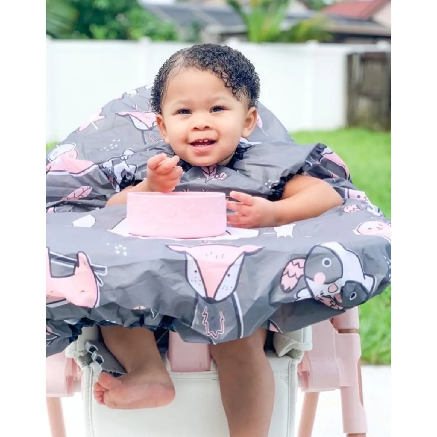 Grabease Bavoir intégral couvrant bébé et chaise haute Gris 6 mois+