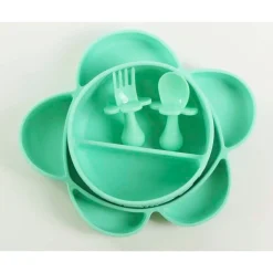 Grabease                    Coffret repas 4 pièces en silicone avec ventouse    Vert Clair            6 mois+