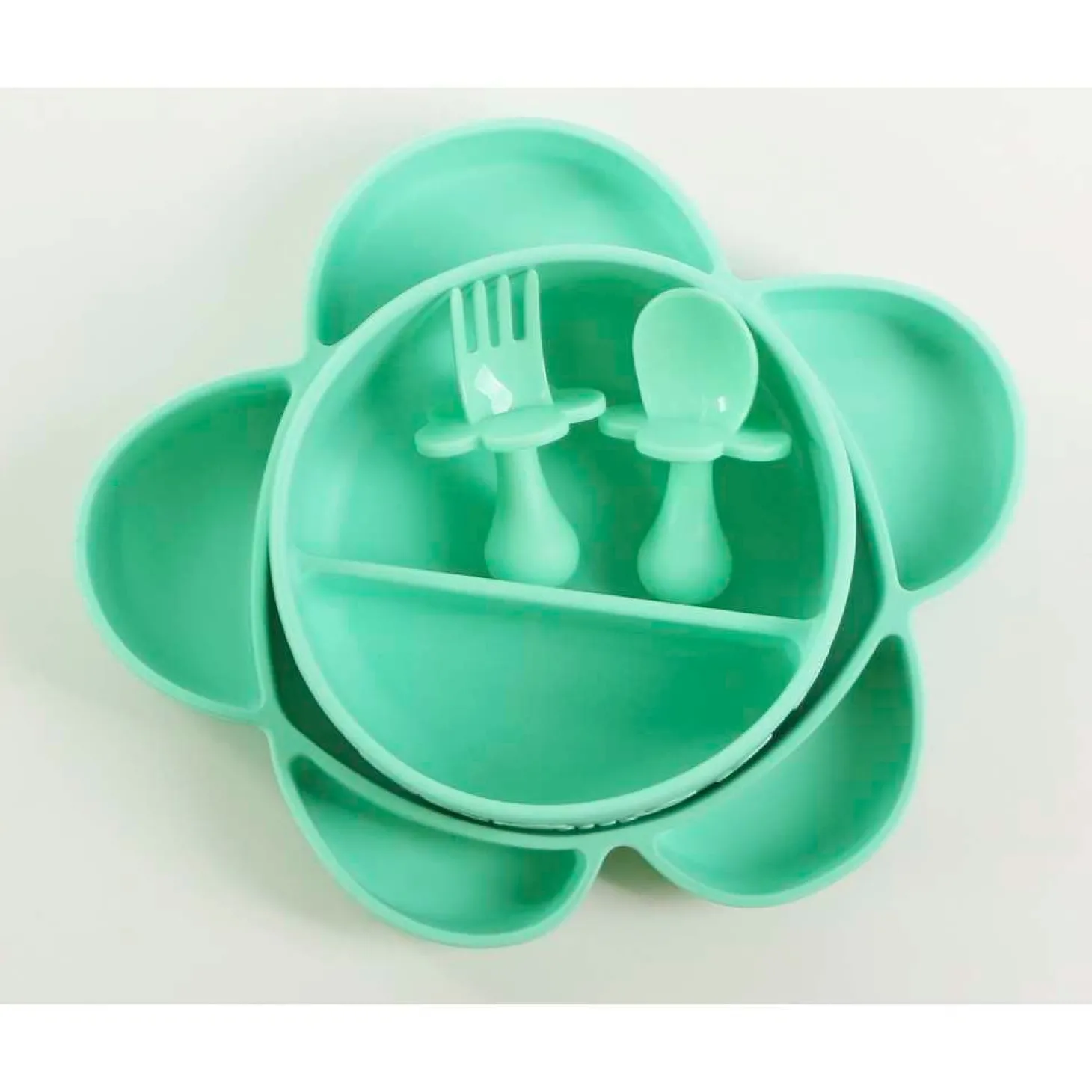 Grabease Coffret repas 4 pièces en silicone avec ventouse Vert Clair 6 mois+