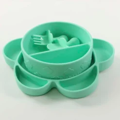 Grabease Coffret repas 4 pièces en silicone avec ventouse Vert Clair 6 mois+