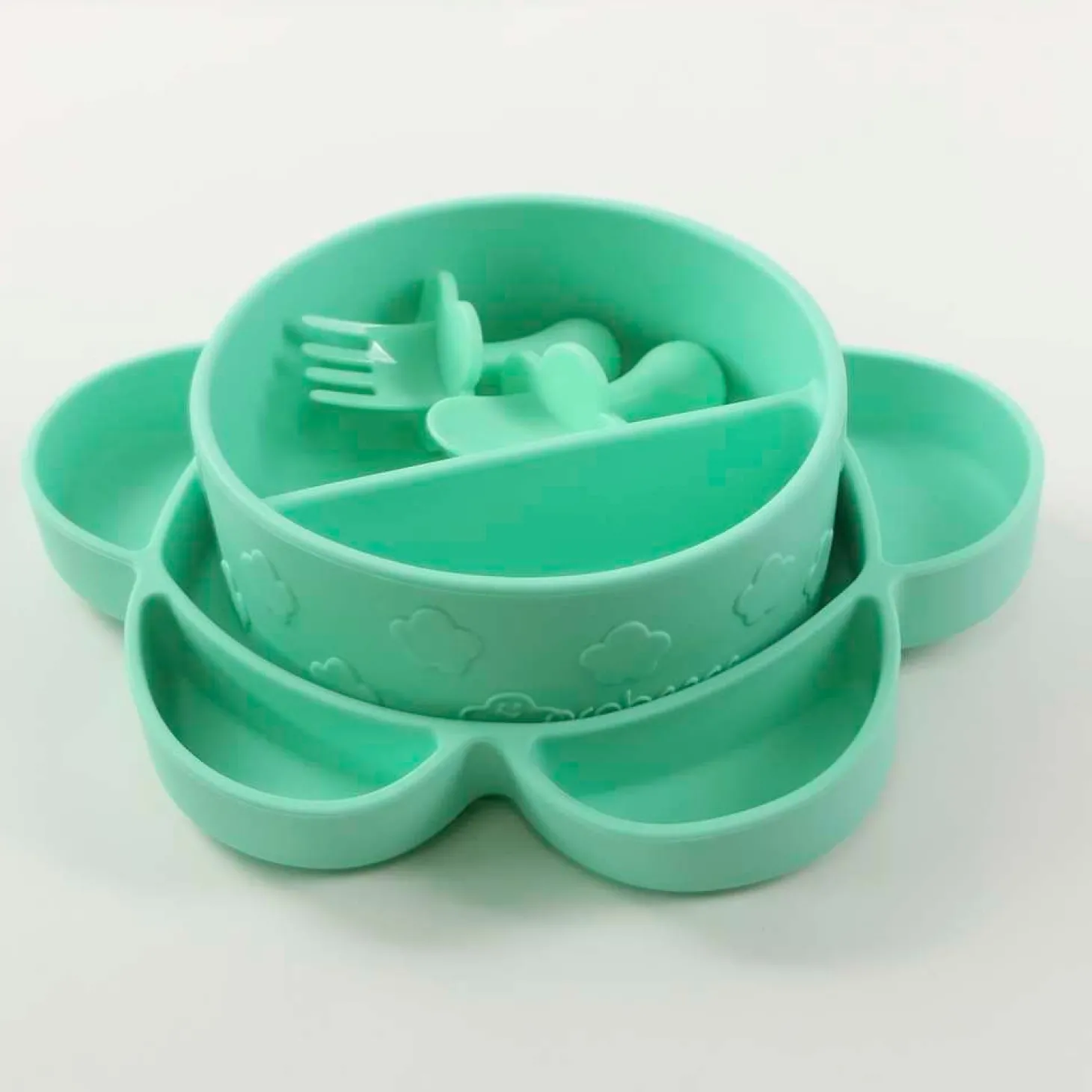 Grabease Coffret repas 4 pièces en silicone avec ventouse Vert Clair 6 mois+