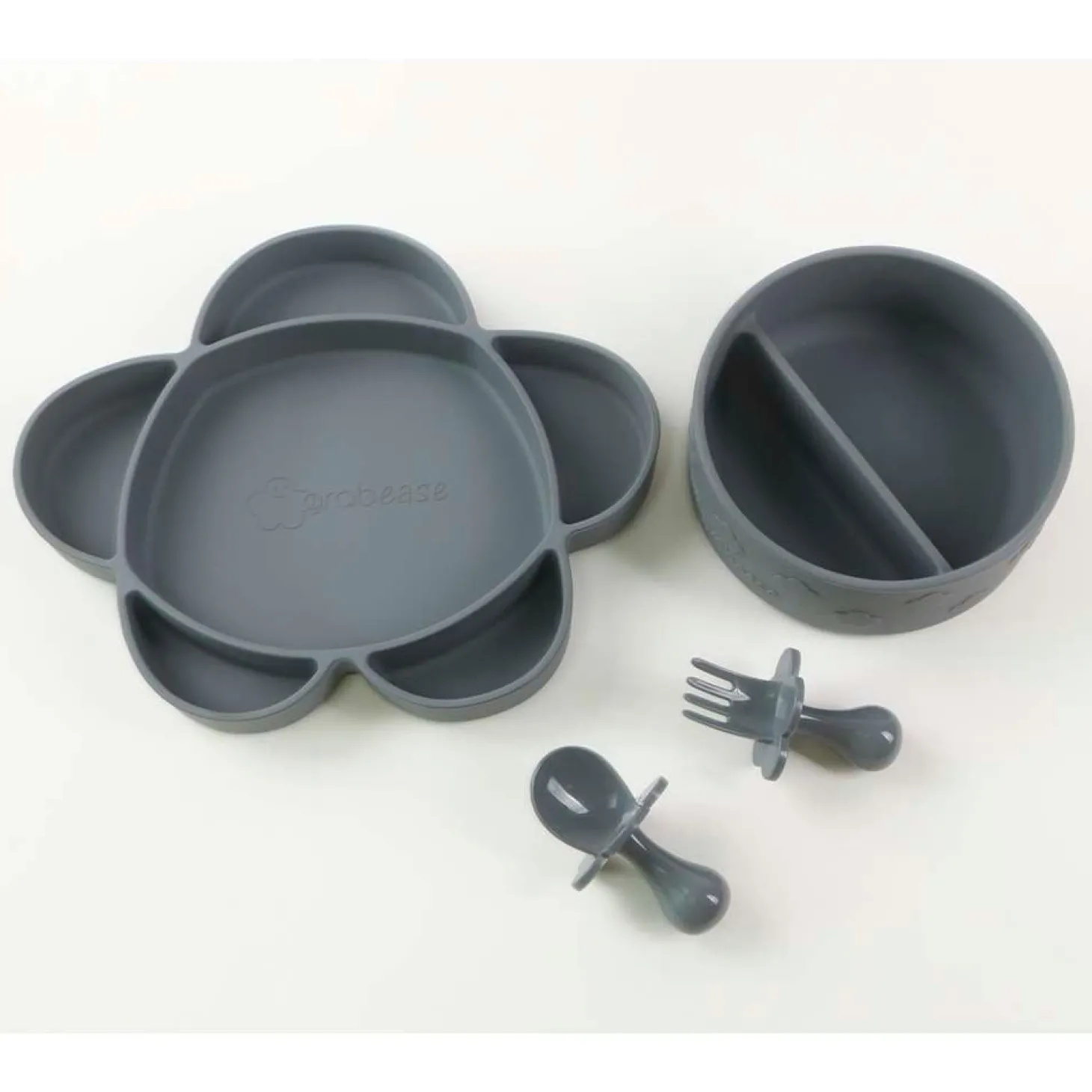Grabease Coffret repas 4 pièces en silicone avec ventouse Gris 6 mois+