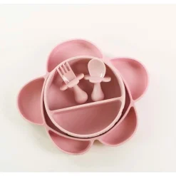 Grabease                    Coffret repas 4 pièces en silicone avec ventouse    Rose Clair            6 mois +