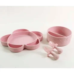 Grabease                    Coffret repas 4 pièces en silicone avec ventouse    Rose Clair            6 mois +