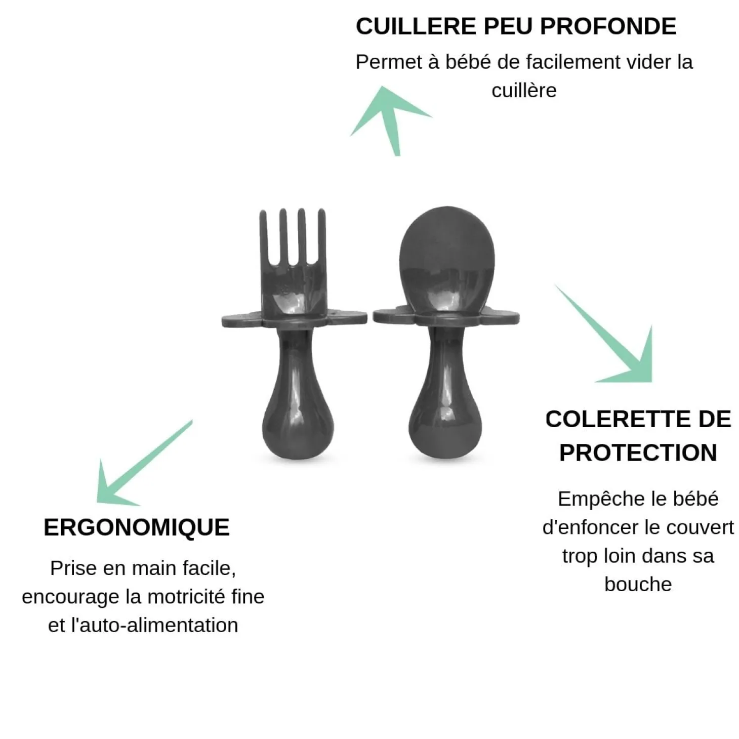 Grabease Couverts ergonomiques d'apprentissage Gris 7 mois+