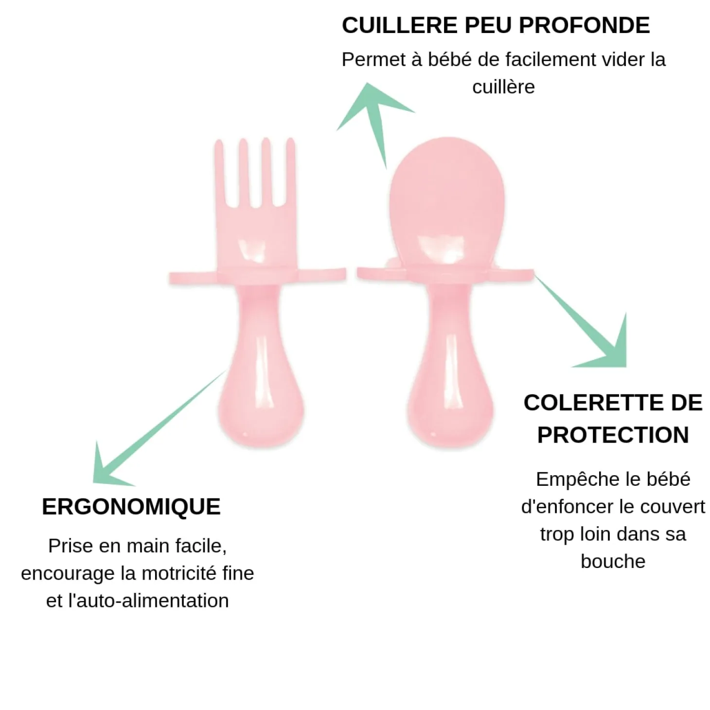 Grabease Couverts ergonomiques d'apprentissage Rose Clair 8 mois+
