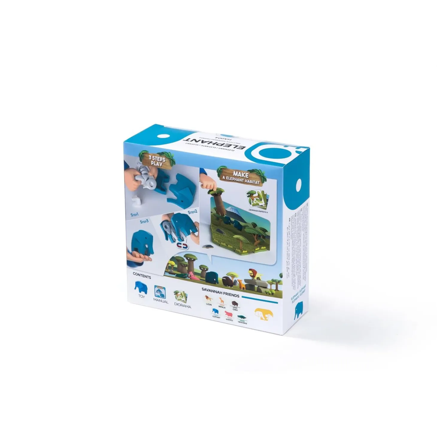 Half Toys Puzzle 3D Animal Elephant et Diorama Bleu
