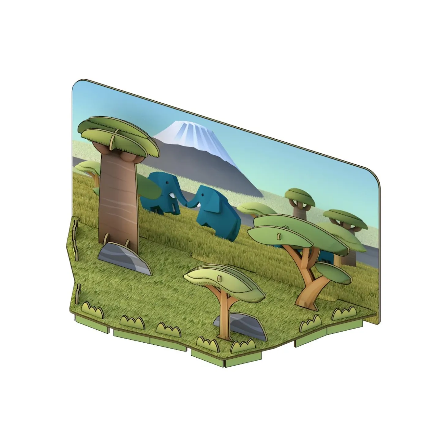 Half Toys Puzzle 3D Animal Elephant et Diorama Bleu