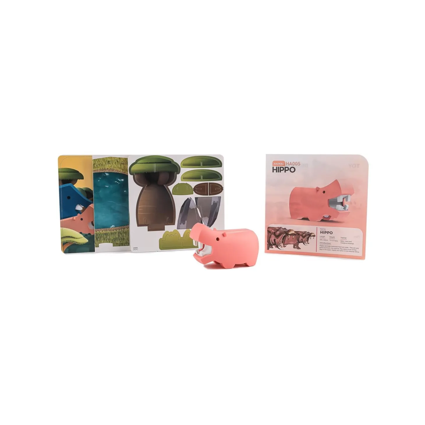 Half Toys Puzzle 3D Animal Hippopotame et Diorama Rose