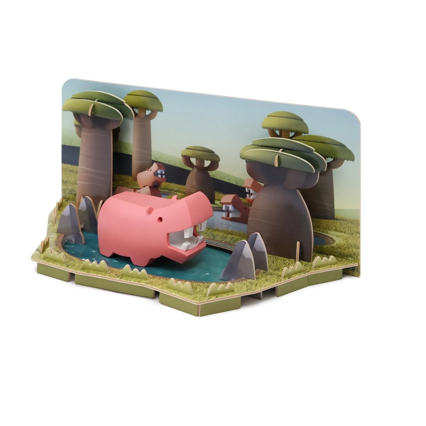 Half Toys Puzzle 3D Animal Hippopotame et Diorama Rose