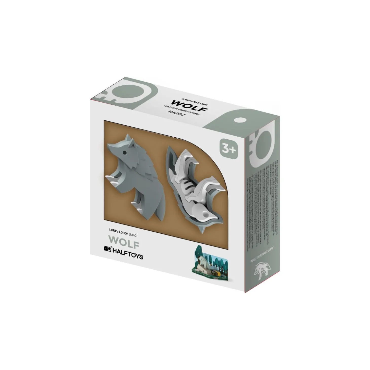 Half Toys Puzzle 3D Animal Loup et Diorama Gris