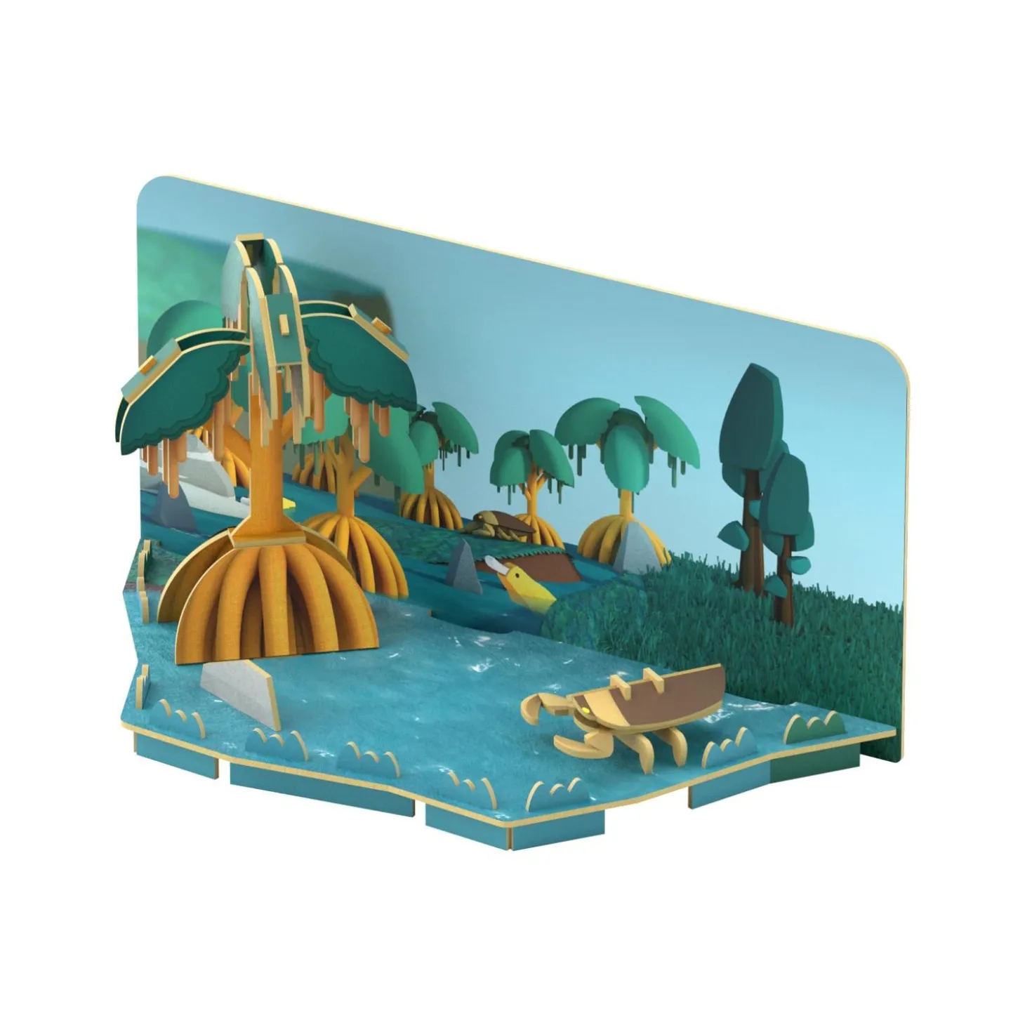 Half Toys Puzzle 3D Animal Ornithorynque et Diorama Orange