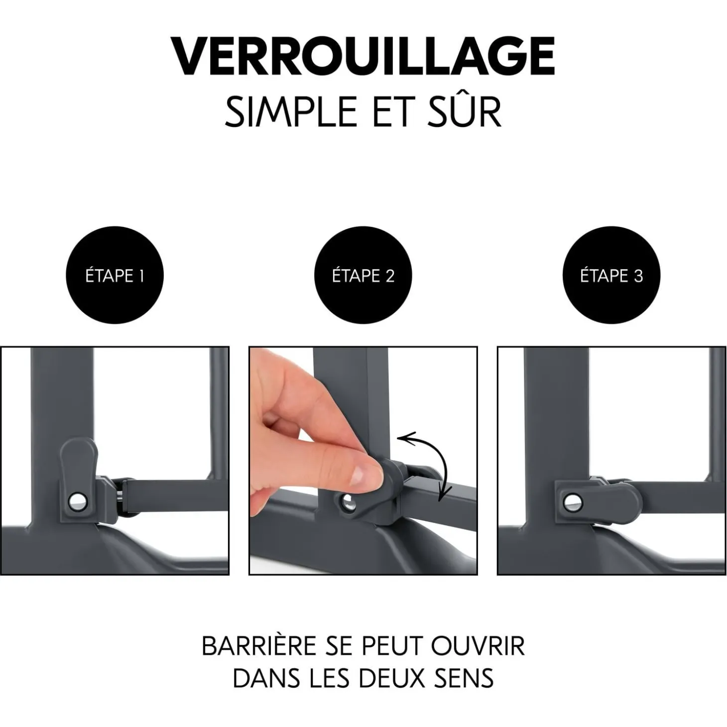 Hauck Barrière de sécurité Clear Step Autoclose 2 Dark Grey Sans extension