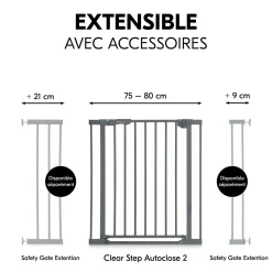 Hauck Barrière de sécurité Clear Step Autoclose 2 Dark Grey Sans extension