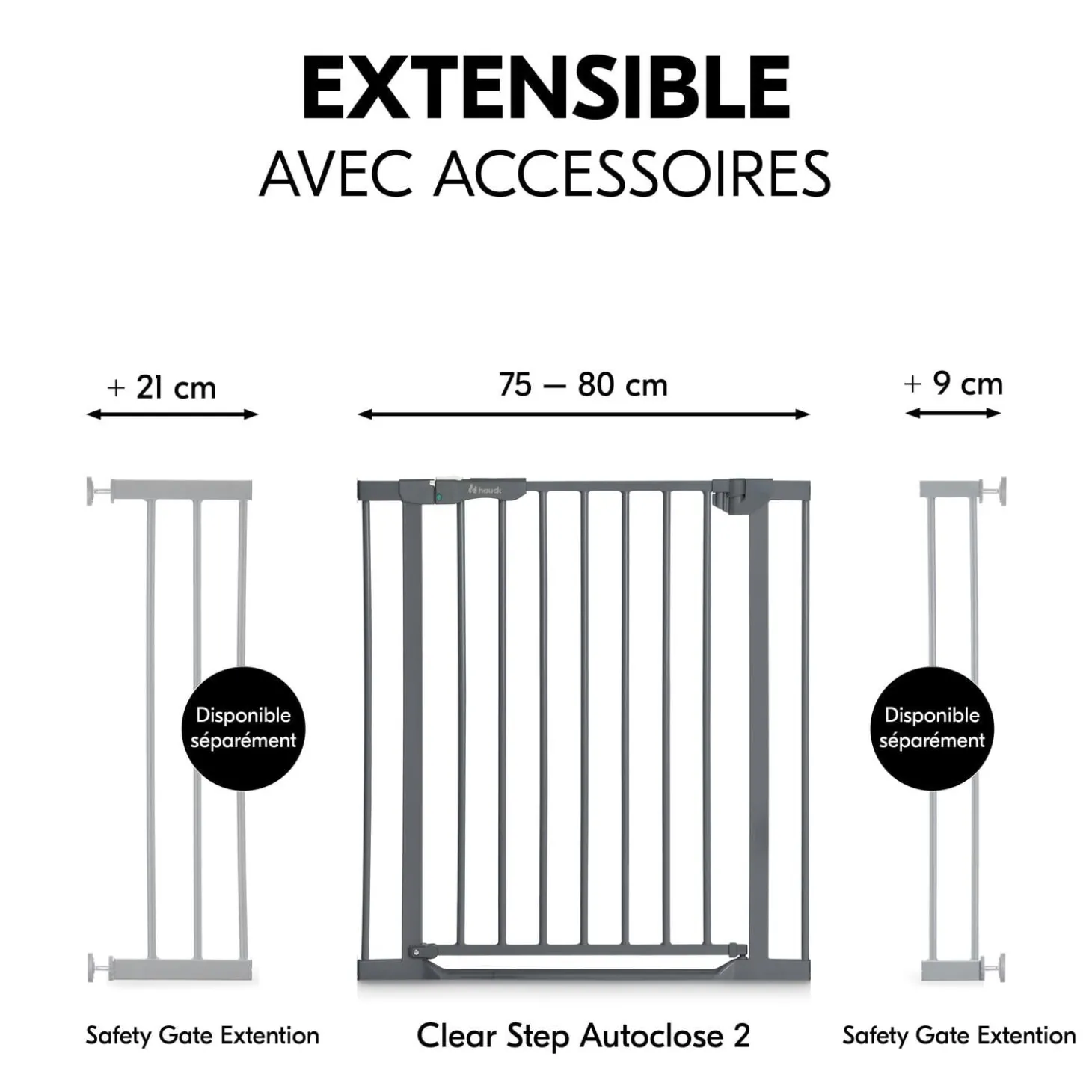 Hauck Barrière de sécurité Clear Step Autoclose 2 Dark Grey Sans extension