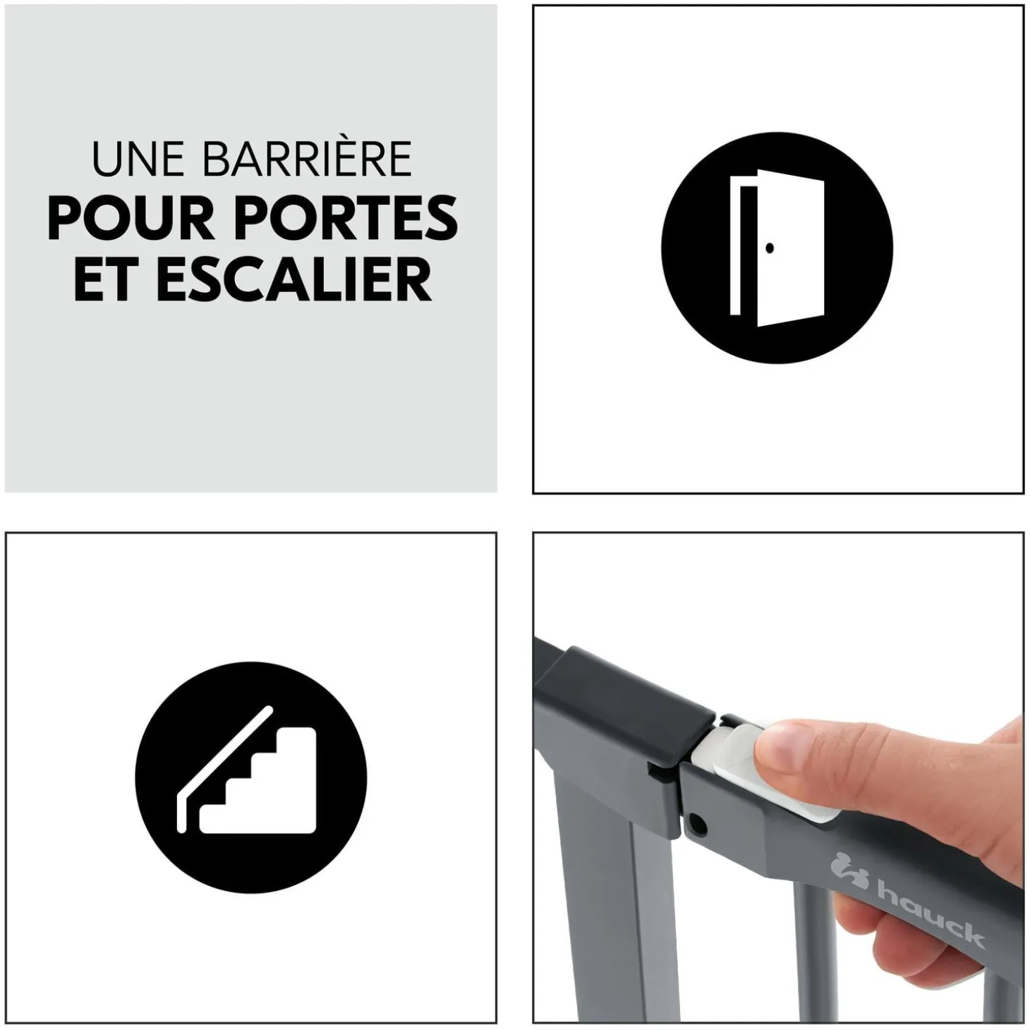Hauck Barrière de sécurité Clear Step Autoclose 2 Dark Grey Sans extension