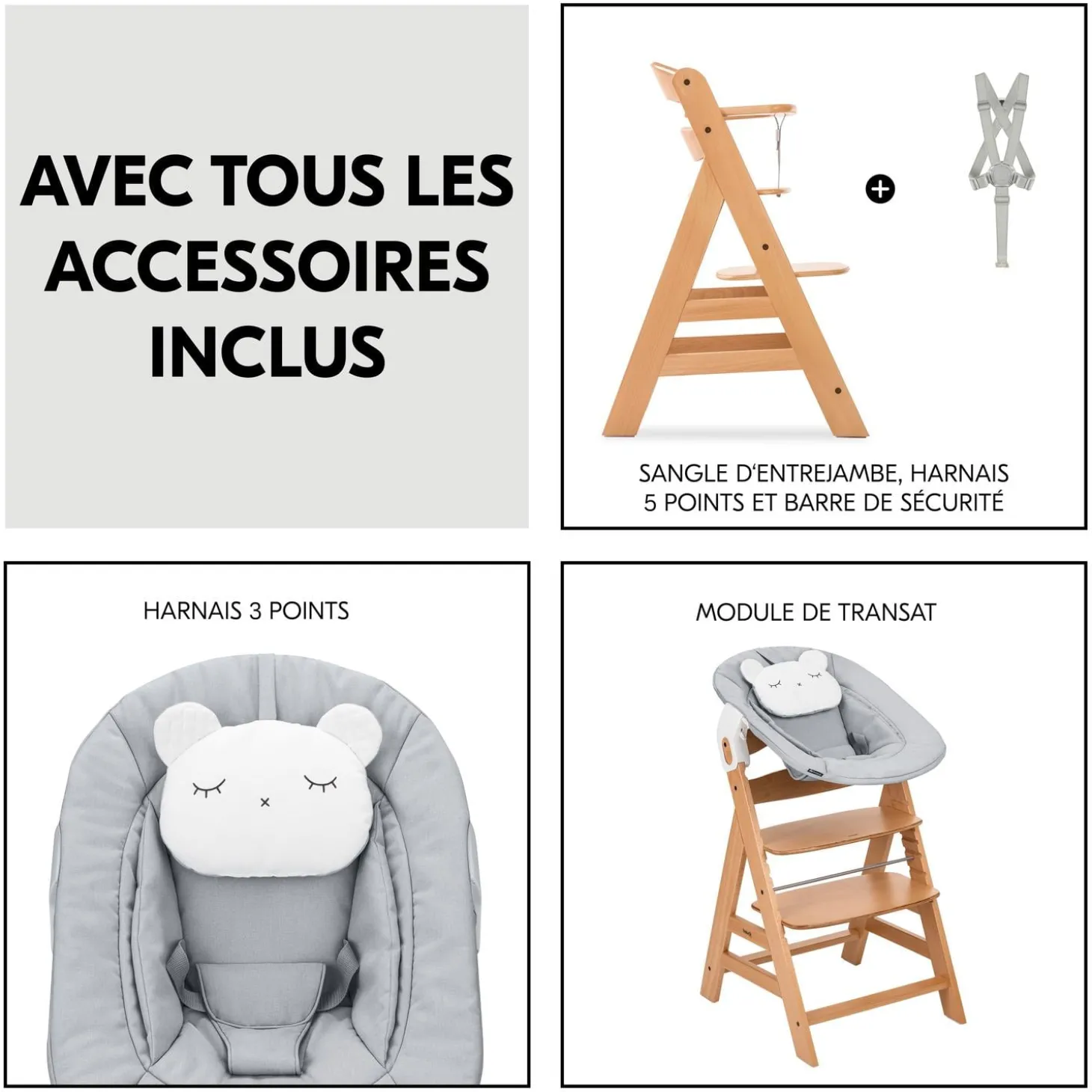 Hauck Chaise haute avec siège nouveau-né Alpha Newborn Set Pre Nature Grey