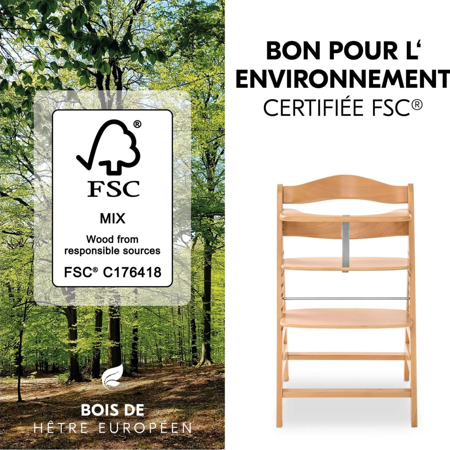 Hauck Chaise haute avec siège nouveau-né Alpha Newborn Set Pre Nature Grey