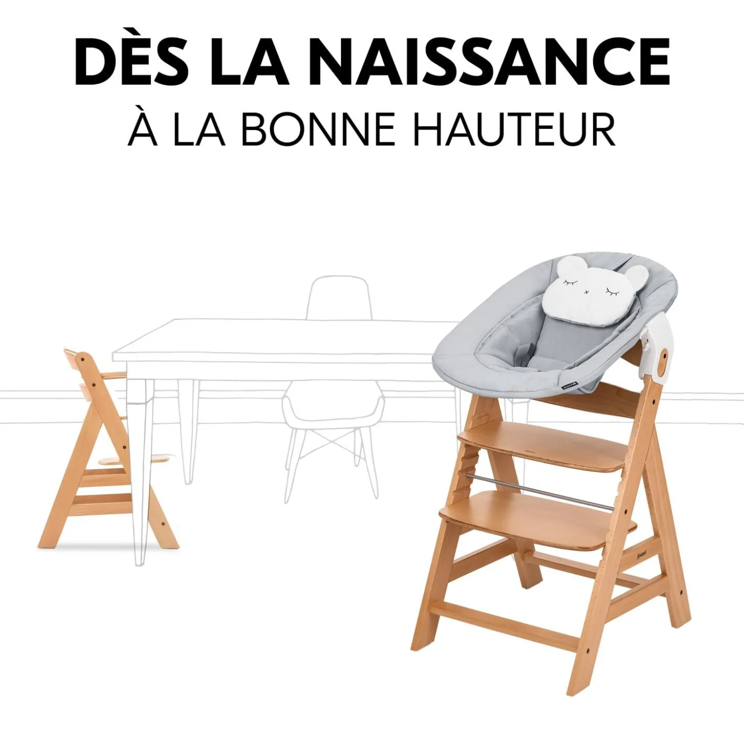 Hauck Chaise haute avec siège nouveau-né Alpha Newborn Set Pre Nature Grey