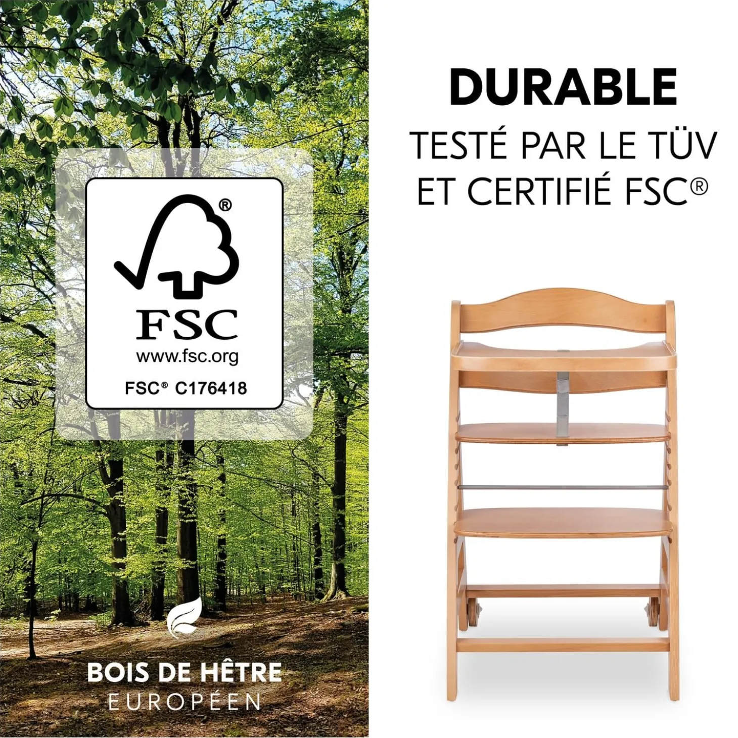 Hauck Chaise haute en bois Beta+ Natural