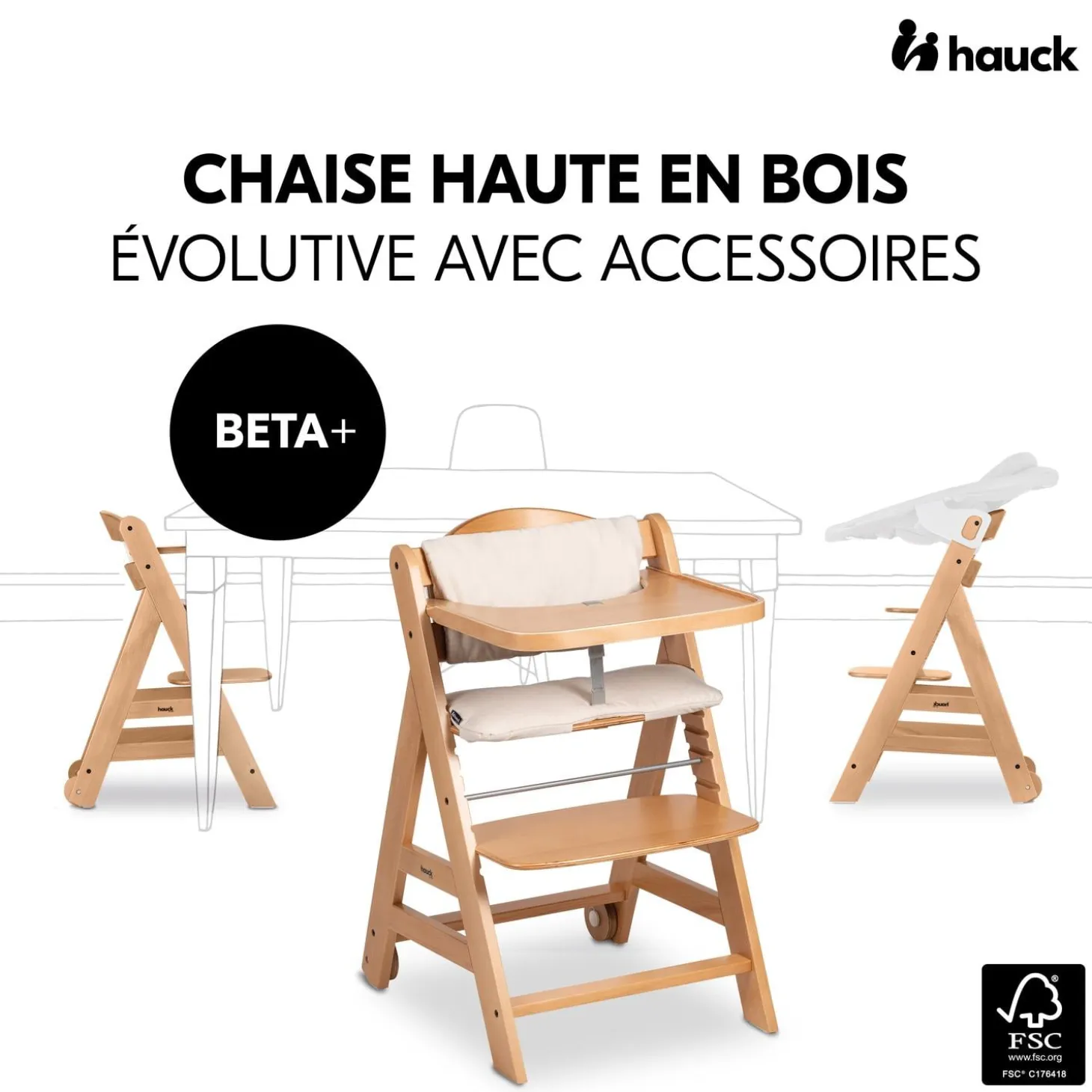 Hauck Chaise haute en bois Beta+ Natural