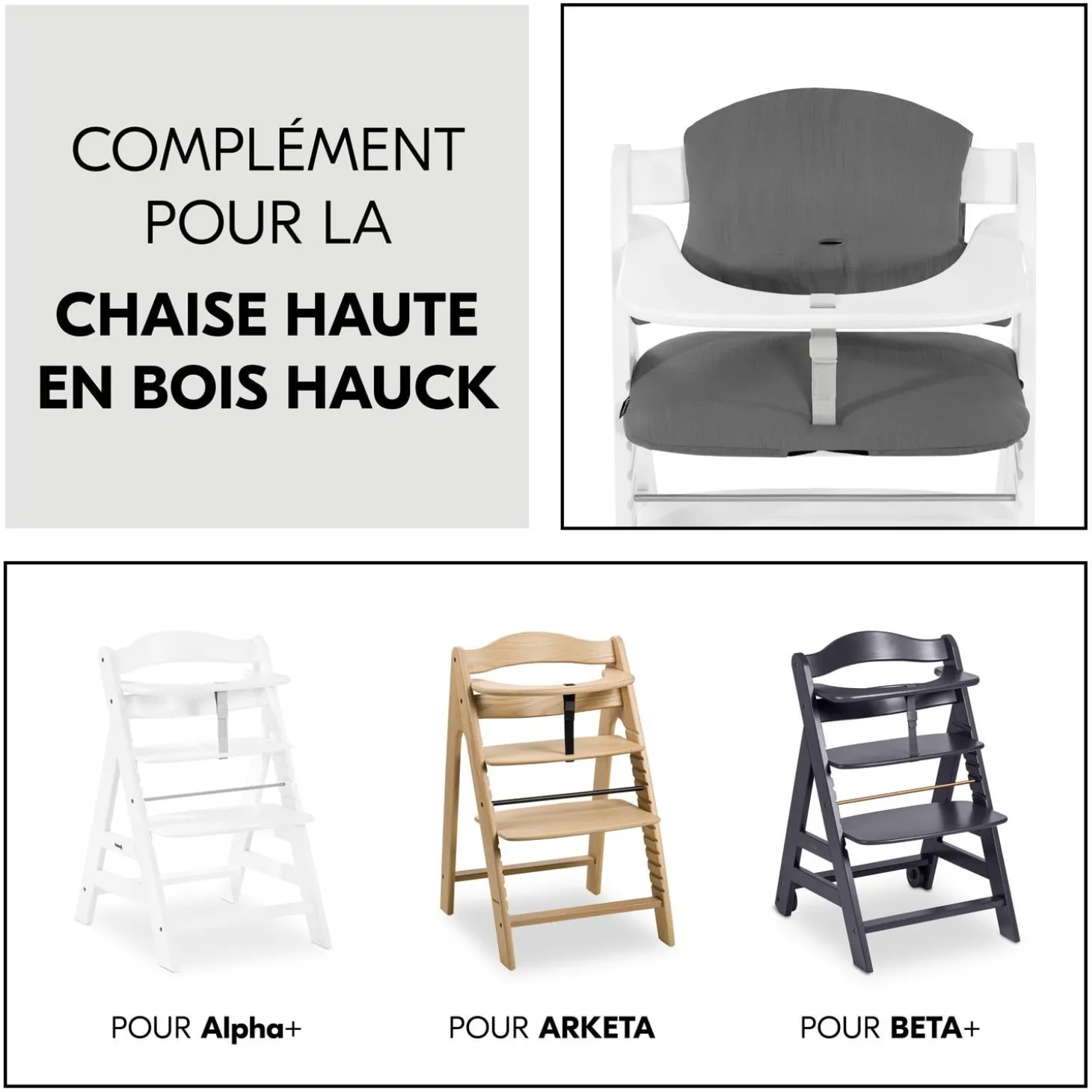 Hauck Coussin de chaise haute Select Dark Grey