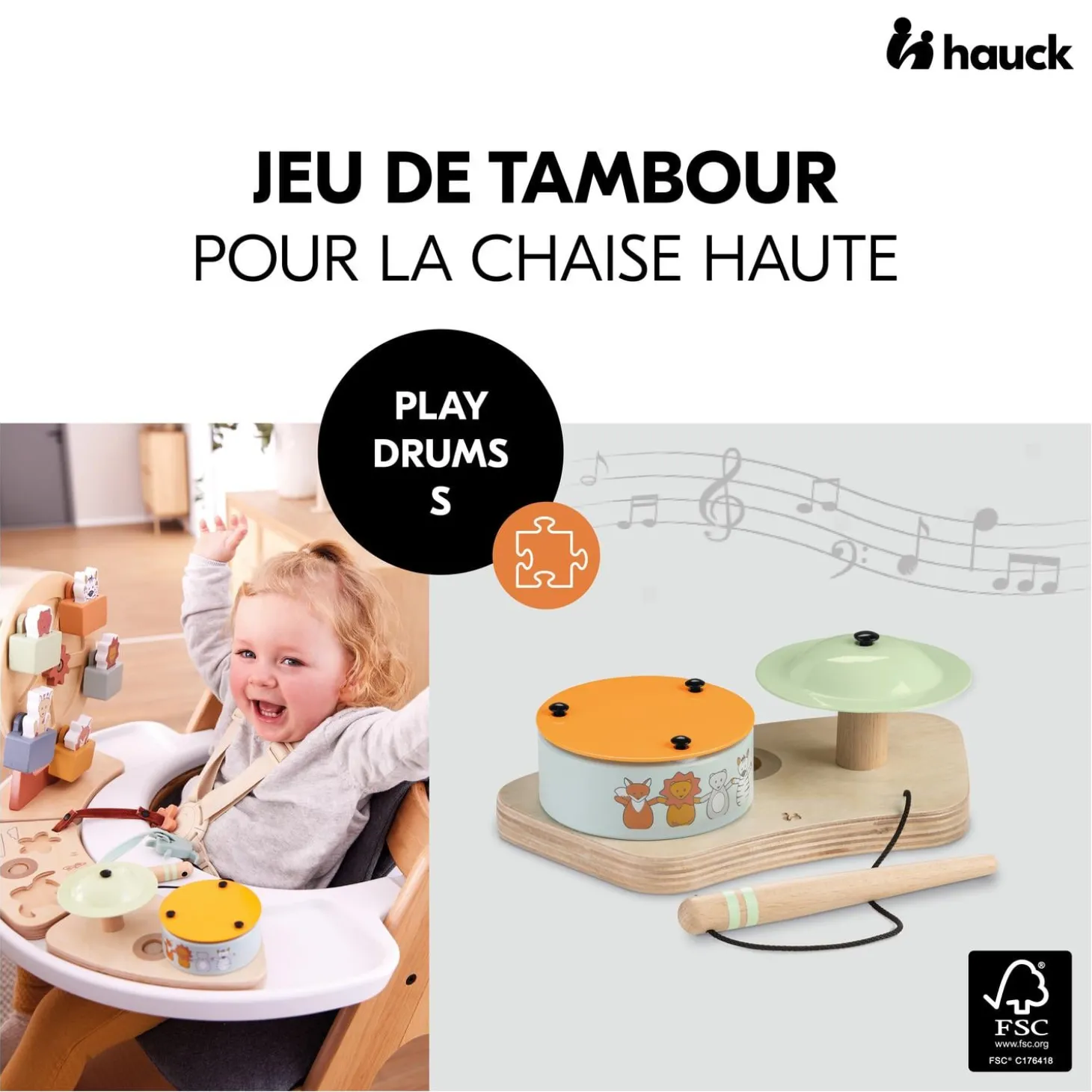 Hauck Plateau de jeux pour chaise haute Play Drums S White