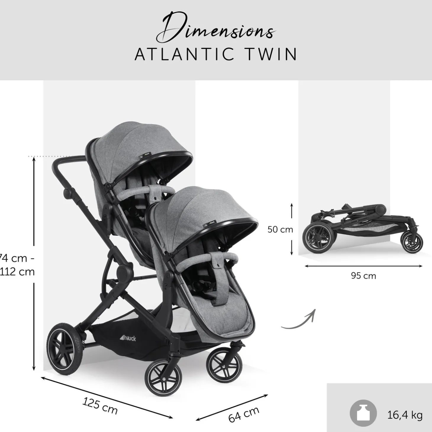 Hauck Poussette Double Atlantic Twin Melange Grey