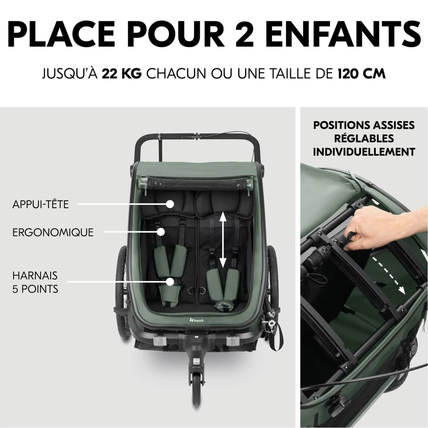 Hauck Remorque de Vélo N Walk Duo Dark Green