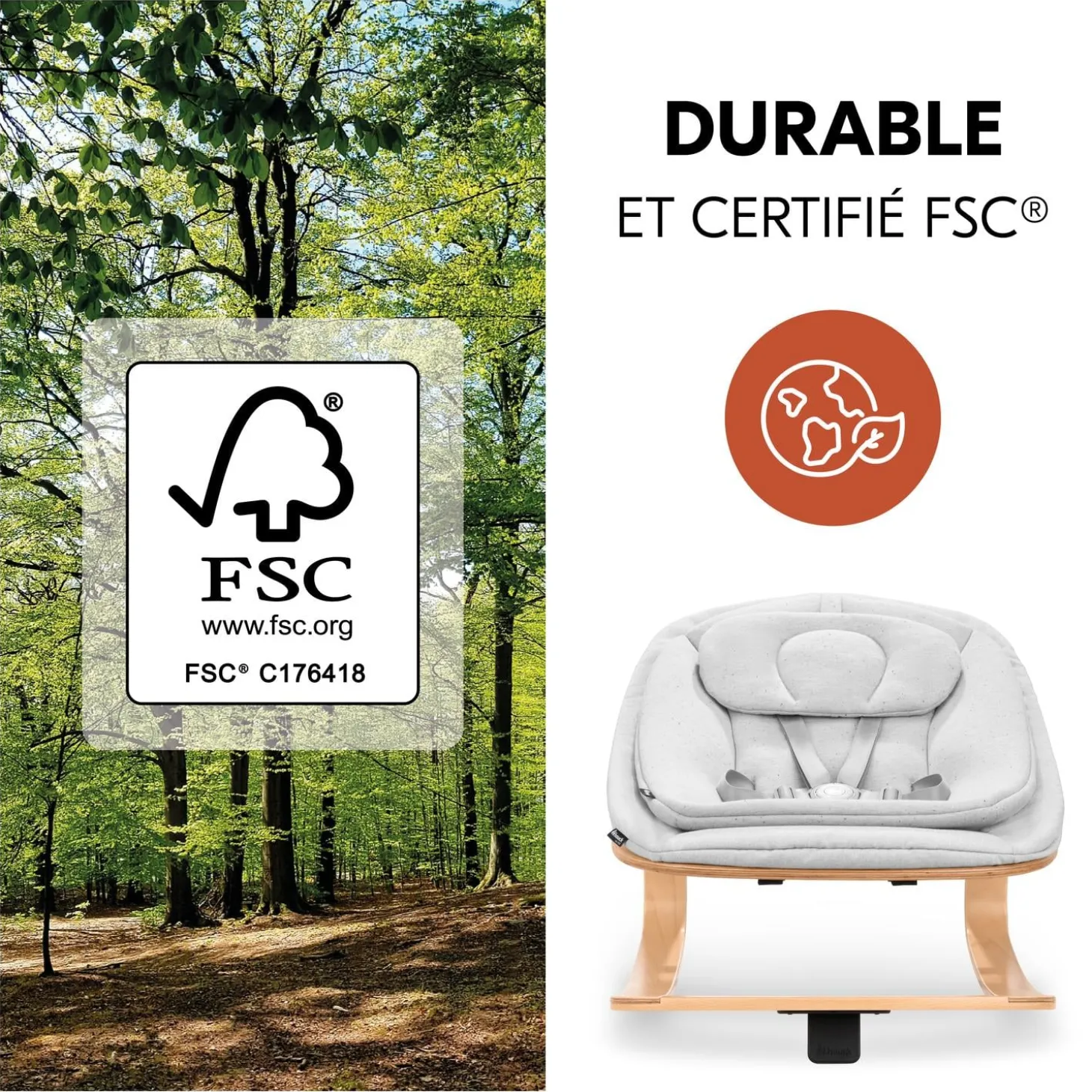 Hauck Transat chaise haute Bouncer Eco Light Grey