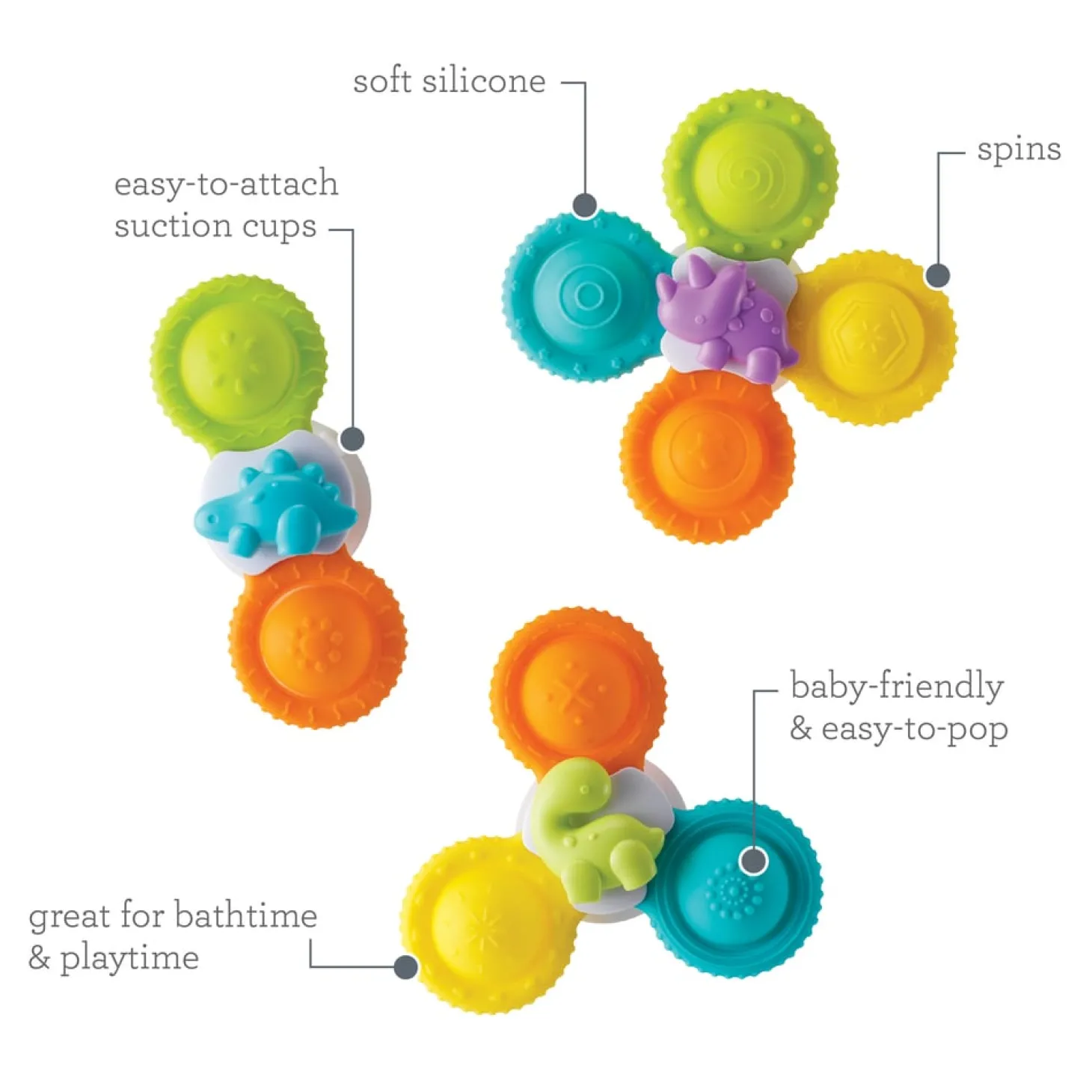 Infantino Coffret de 3 spinners en silicone Multicolore