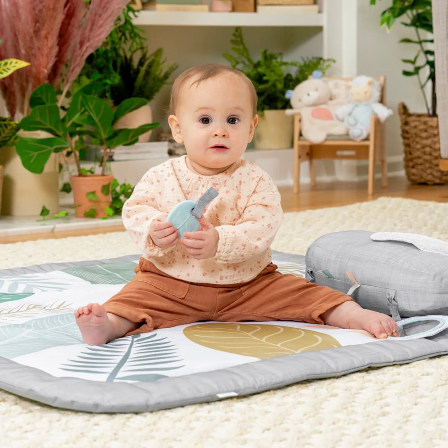 Ingenuity Tapis d'éveil Petit Eléphant Blanc, Gris, Vert