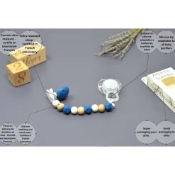 Irréversible Bijoux Attachesucette silicone Bois Et Bleu Marine