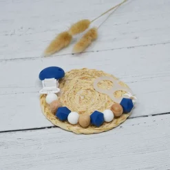Irréversible Bijoux                    Attachesucette silicone    Bois Et Bleu Marine