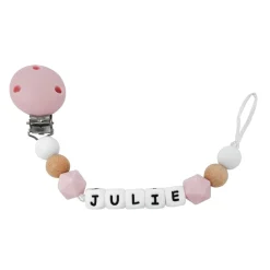 Irréversible Bijoux Attache-sucette silicone personnalisable bois et rose 22 cm
