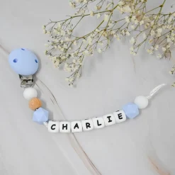 Irréversible Bijoux                    Attache-sucette silicone personnalisable    Bois Et Bleu            22 cm