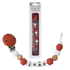 Irréversible Bijoux Attache-sucette silicone personnalisable rouille et bois 22 cm