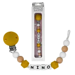 Irréversible Bijoux Attache-sucette silicone personnalisable Moutarde Et Bois 22 cm