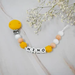 Irréversible Bijoux                    Attache-sucette silicone personnalisable    Moutarde Et Bois            22 cm