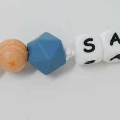 Irréversible Bijoux Attache-sucette silicone personnalisable bleu pétrole et bois 22 cm