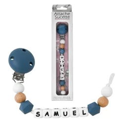 Irréversible Bijoux                    Attache-sucette silicone personnalisable    bleu pétrole et bois            22 cm