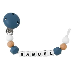 Irréversible Bijoux                    Attache-sucette silicone personnalisable    bleu pétrole et bois            22 cm