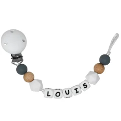 Irréversible Bijoux Attache-sucette silicone personnalisable bois et gris 22 cm