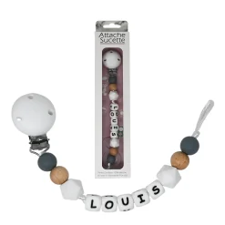 Irréversible Bijoux                    Attache-sucette silicone personnalisable    bois et gris            22 cm