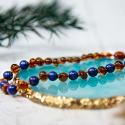 Irréversible Bijoux Collier Bébé Ambre et Pierre naturelle Cognac Et Lapis Lazuli 0-2 ans