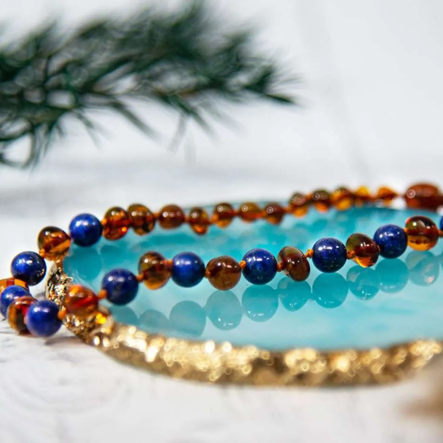 Irréversible Bijoux Collier Bébé Ambre et Pierre naturelle Cognac Et Lapis Lazuli 0-2 ans