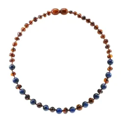 Irréversible Bijoux Collier Bébé Ambre et Pierre naturelle Cognac Et Lapis Lazuli 0-2 ans