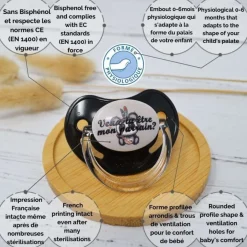 Irréversible Bijoux Sucette d'annonce physiologique Veux-tu être mon parrain ? Noir Et Gris 0-6 mois