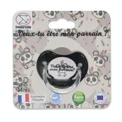 Irréversible Bijoux                    Sucette d'annonce physiologique Veux-tu être mon parrain ?    Noir Et Gris            0-6 mois